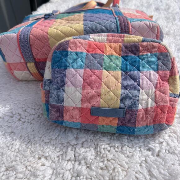 Vera Bradley Tropics Plaid Candy Colors Small Tote & Cosmetic Bag (3A- DM) - Picture 6 of 11